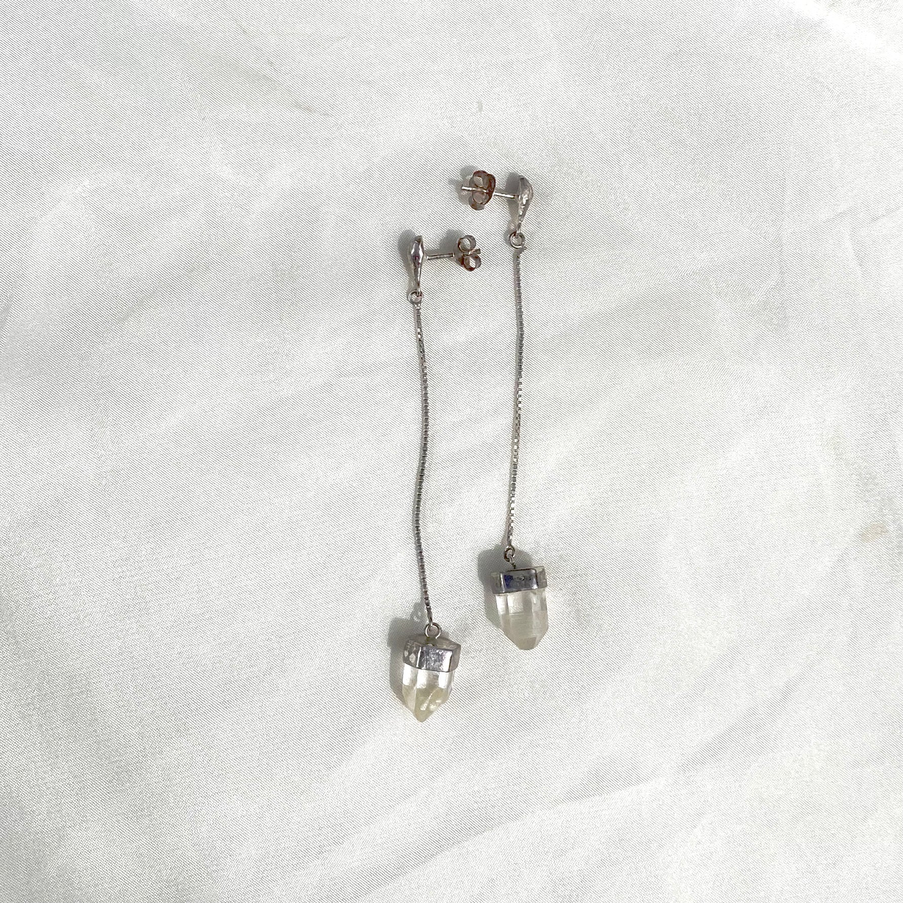 Quartz Silver Drop Earring