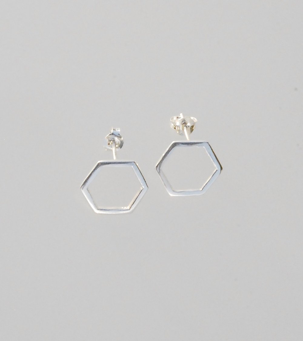 Silver Hexagon Post Earring