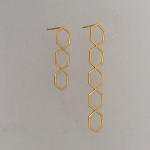 Gold Honeycomb Post drop Earrings.